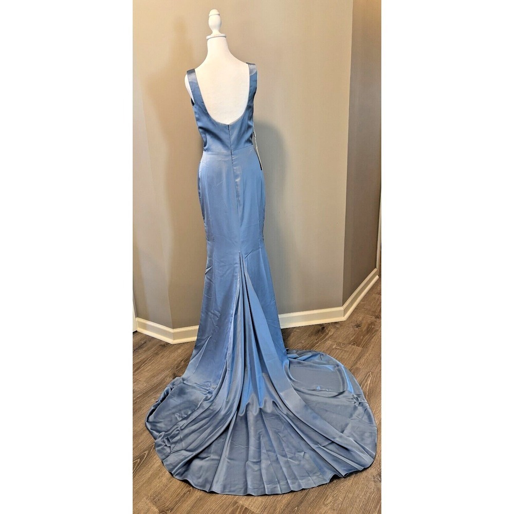 Chicsew Satin Square Neckline Maxi Lined Long Mermaid Bridesmaid Prom Dress Sz 8 - Picture 4 of 6